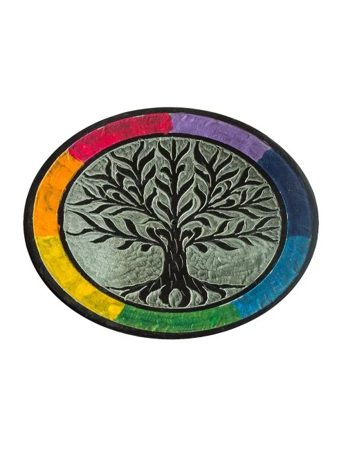 Räucherstäbchenhalter "Baum des Lebens rainbow" Speckstein rund 10cm