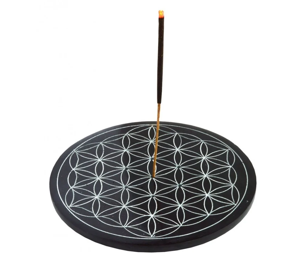 Räucherstäbchenhalter "Blume des Lebens" Black Stone 10cm