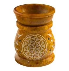 Aromalampe "Blume des Lebens des Lebens" Speckstein ocker 6x8cm