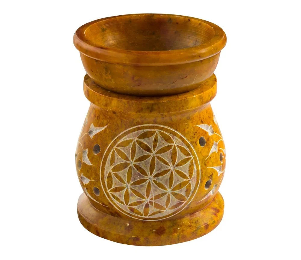 Aromalampe "Blume des Lebens des Lebens" Speckstein ocker 6x8cm