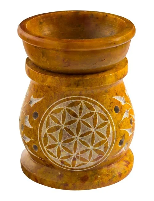 Aromalampe "Blume des Lebens des Lebens" Speckstein ocker 6x8cm