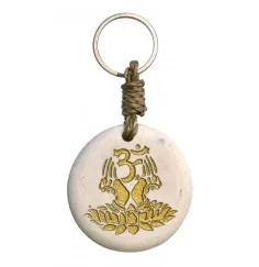 Schlüsselanhänger "Om Lotus" Stein weiss/gold 9cm
