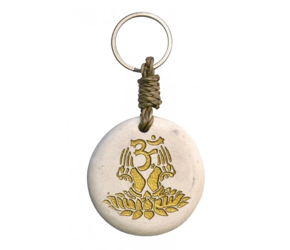 Schlüsselanhänger "Om Lotus" Stein weiss/gold 9cm