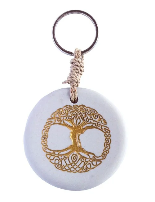Schlüsselanhänger "Baum des Lebens" Stein weiss/gold 9cm