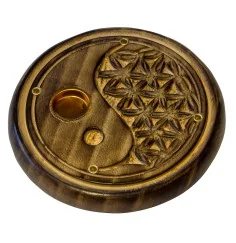 Räucherstäbchenhalter "Yin Yang - BDL" Holz rund 10cm