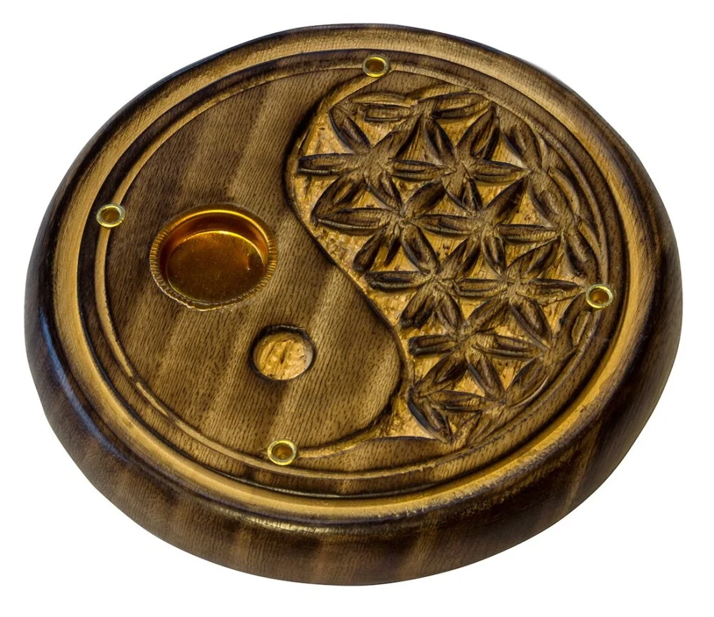 Räucherstäbchenhalter "Yin Yang - BDL" Holz rund 10cm