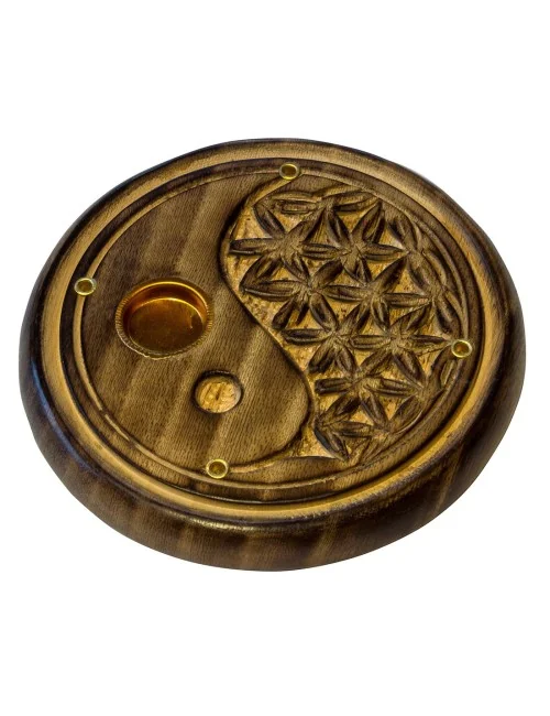 Räucherstäbchenhalter "Yin Yang - BDL" Holz rund 10cm