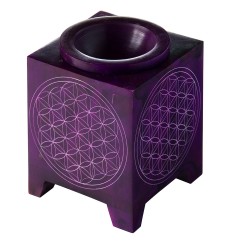 Aromalampe "Blume des Lebens" Speckstein lila 8x8x12cm