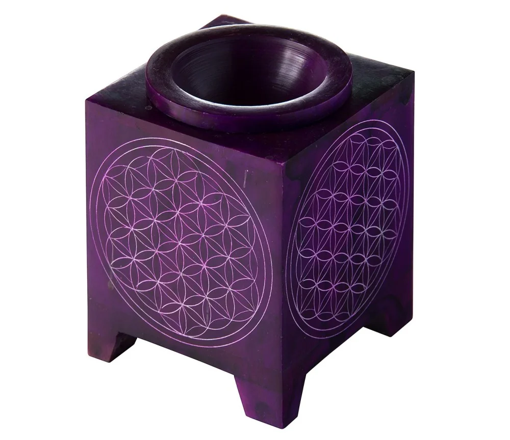 Aromalampe "Blume des Lebens" Speckstein lila 8x8x12cm