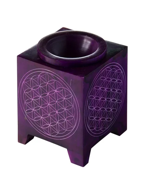 Aromalampe "Blume des Lebens" Speckstein lila 8x8x12cm