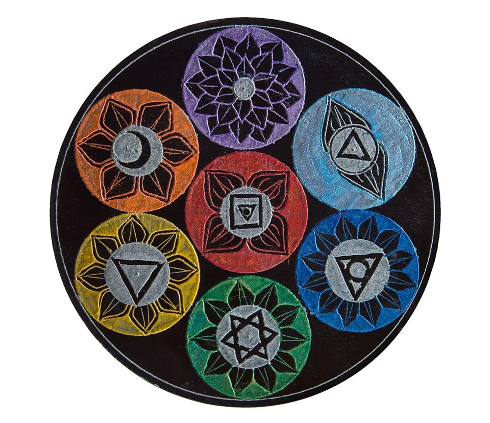 Räucherstäbchenhalter "7 Chakren" Black Stone graviert, mehrfarbig 13cm