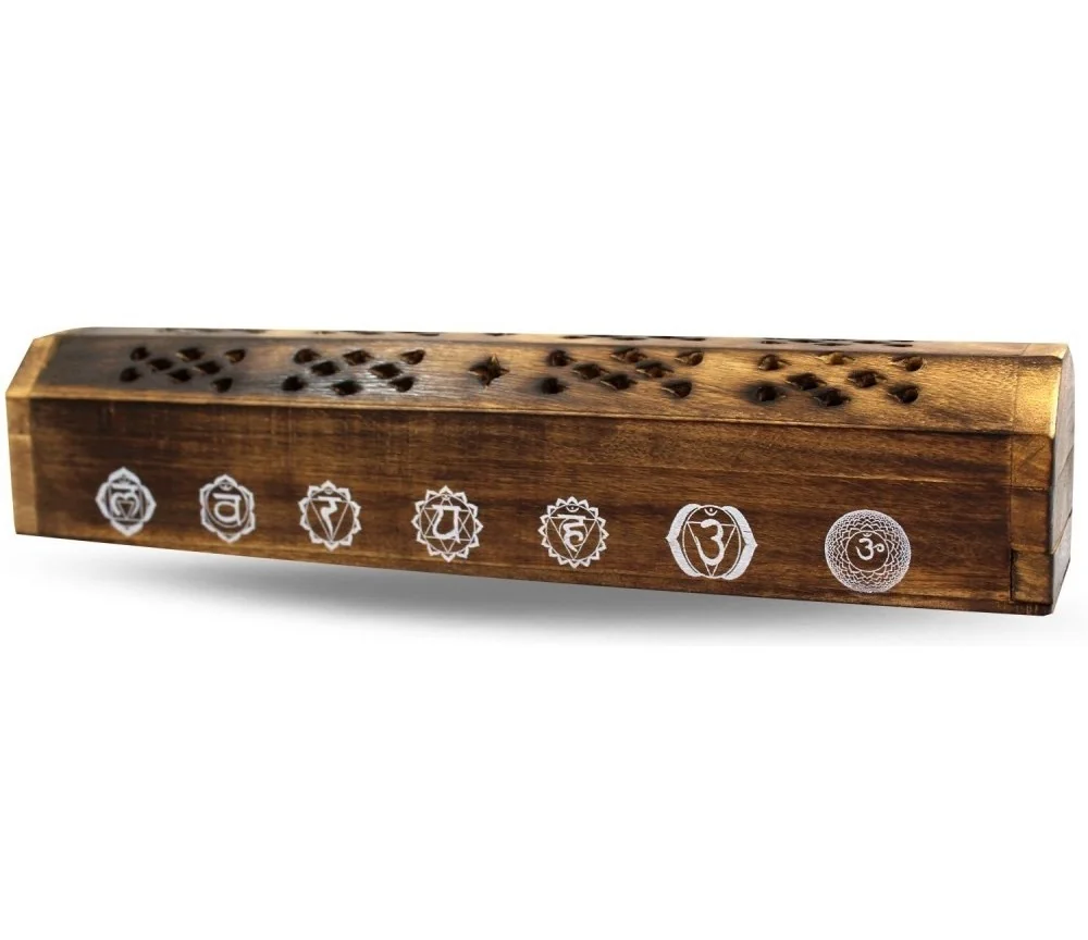 Räucherstäbchenhalter India Truhe "7 Chakren" Holz 30x6cm