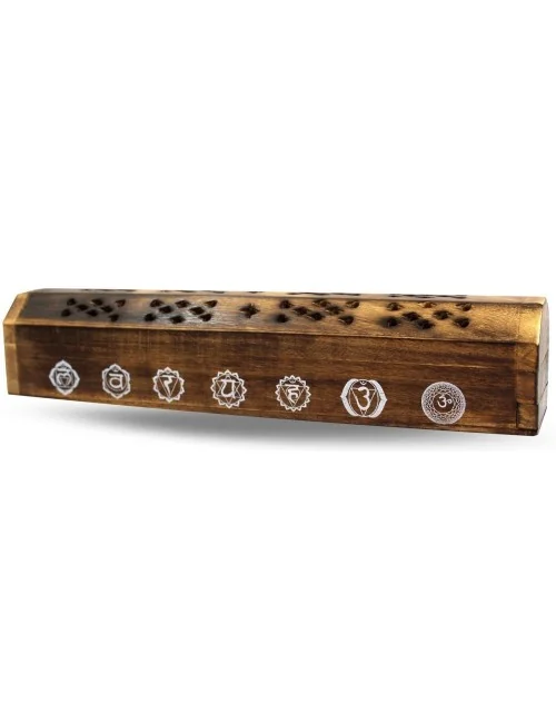 Räucherstäbchenhalter India Truhe "7 Chakren" Holz 30x6cm