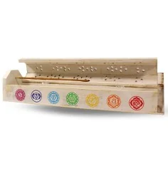 Räucherstäbchenhalter India Truhe "7 Chakren" Holz weiß 30x6cm