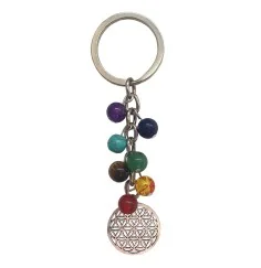 Schlüsselanhänger "Blume des Lebens" Chakra Edelsteine mit Metall Anhänger, 10cm