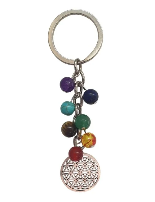 Schlüsselanhänger "Blume des Lebens" Chakra Edelsteine mit Metall Anhänger
