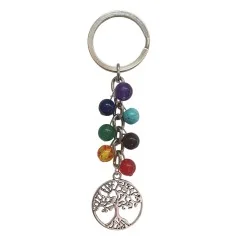 Schlüsselanhänger "Lebensbaum" Chakra Edelsteine mit Metall Anhänger, 10cm