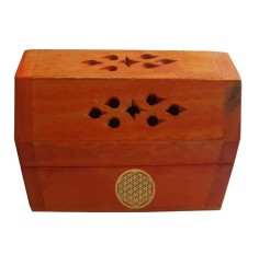 Räucherkegelhalter India Truhe "Blume des Lebens" Holz orange 9x6cm