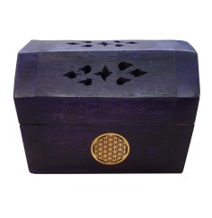 Räucherkegelhalter India Truhe "Blume des Lebens" Holz violett 9x6cm
