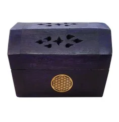 Räucherkegelhalter India Truhe "Blume des Lebens" Holz violett 9x6cm