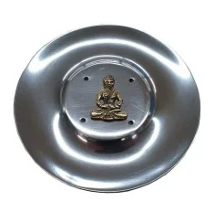 Räucherstäbchenhalter "Buddha" Messingrelief auf Metall rund 10cm