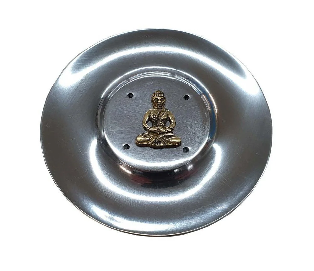 Räucherstäbchenhalter "Buddha" Messingrelief auf Metall rund 10cm