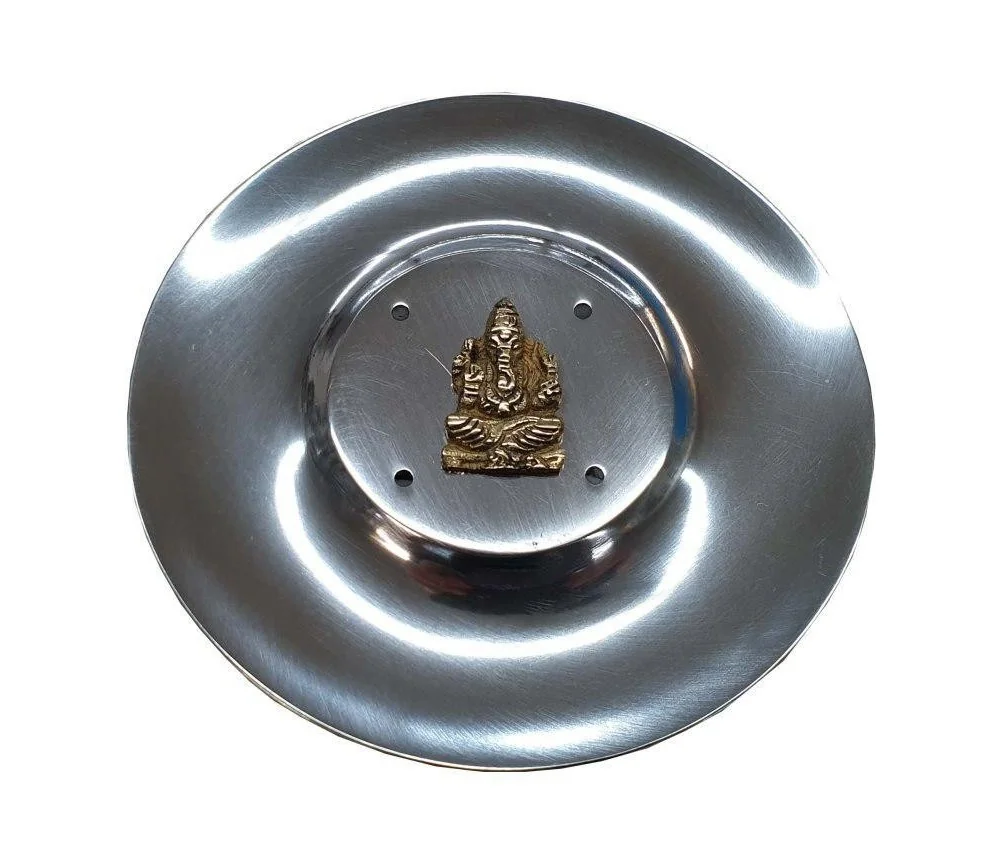 Räucherstäbchenhalter "Ganesha" Messingrelief auf Metall rund 10cm