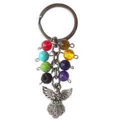 Schlüsselanhänger "Schutzengel" Chakra Edelsteine mit Metall Anhänger, 9cm