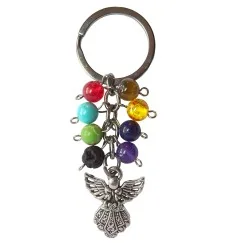 Schlüsselanhänger "Schutzengel" Chakra Edelsteine mit Metall Anhänger, 9cm