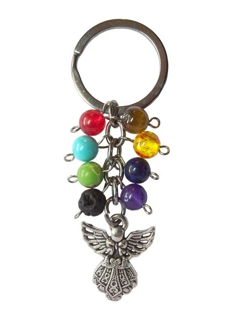 Schlüsselanhänger "Schutzengel" Chakra Edelsteine mit Metall Anhänger