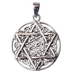 Anhänger -  Blume des Lebens mit Hexagram- 925 Silber 8,2