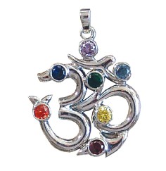 Anhänger -  Om- 7 Chakrensteine Zirkon 925 Silber 6,7g