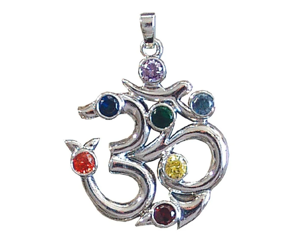 Anhänger - Om- 7 Chakrensteine Zirkon 925 Silber 6,7g