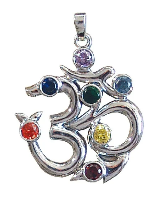 Anhänger "Om" 7 Chakrensteine Zirkon Silber 925 6