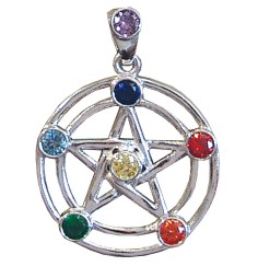 Anhänger -  Pentagramm- 7 Chakrensteine 925 Silber 6,0g