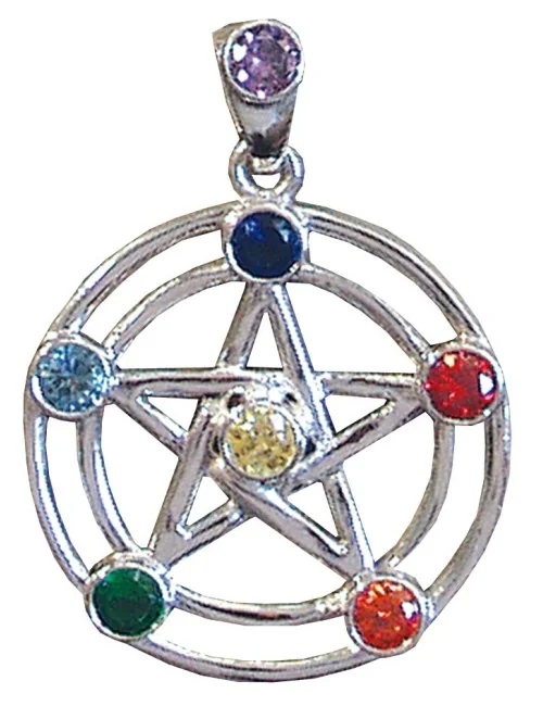Anhänger "Pentagramm" 7 Chakrensteine Silber 925 6