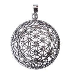 Anhänger - Blume des Lebens- mit Endlosknoten Bronze versilbert 8,2g 3,5cm