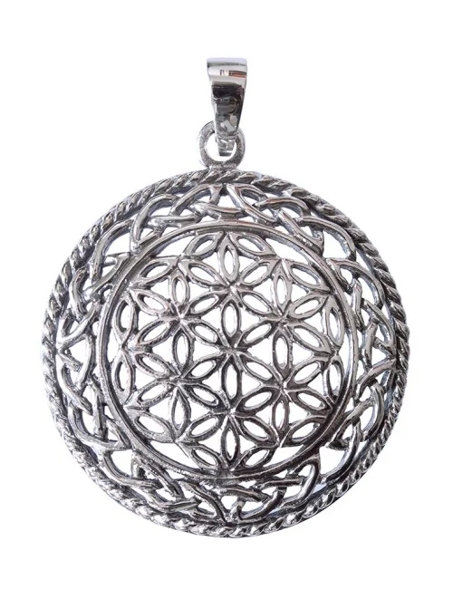 Anhänger "Blume des Lebens" mit Endlosknoten Bronze versilbert 8