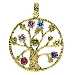 Anhänger - Baum des Lebens- mit 7 Zirkonia Messing 5,7g 3cm