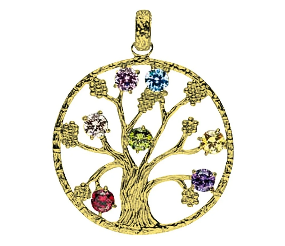 Anhänger - Baum des Lebens- mit 7 Zirkonia Messing 5,7g 3cm