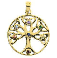 Anhänger -  Baum des Lebens- mit 7 Zirkonia Messing 3,7g 2,5cm