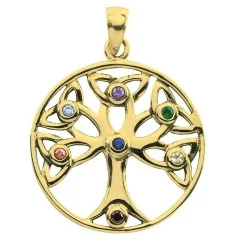 Anhänger - Baum des Lebens- mit 7 Zirkonia Messing 3,7g 2,5cm