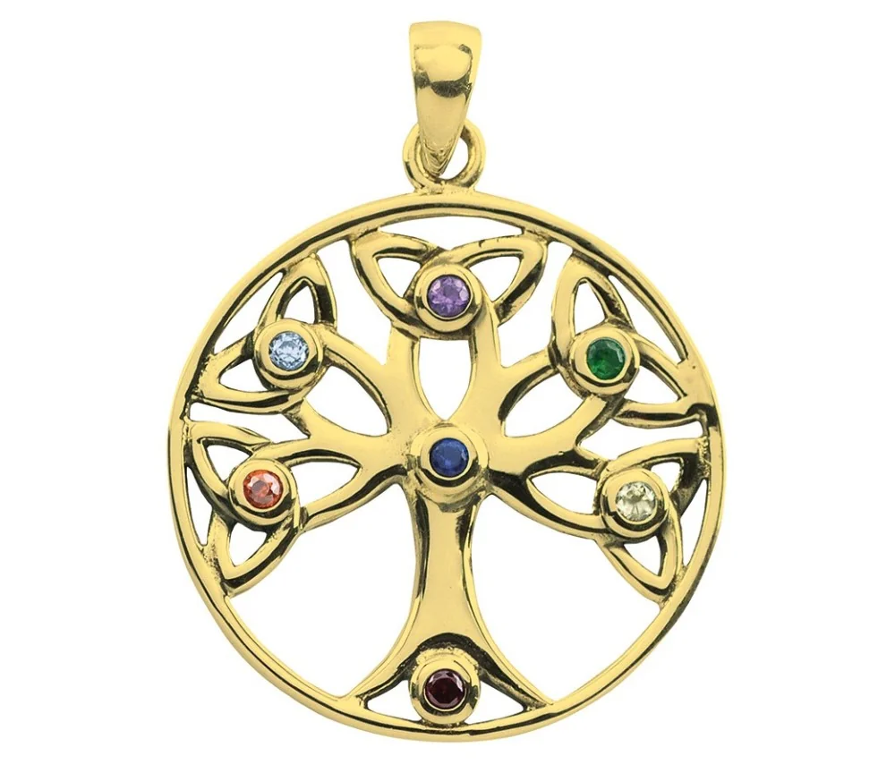 Anhänger - Baum des Lebens- mit 7 Zirkonia Messing 3,7g 2,5cm