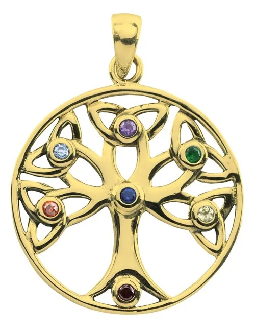 Anhänger "Baum des Lebens" mit 7 Zirkonia Messing 3