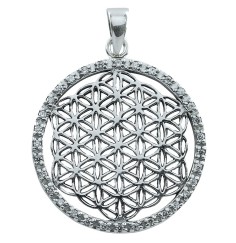 Anhänger -  Blume des Lebens- mit 32 Zirkonia 925 Silber 4,2g 3cm