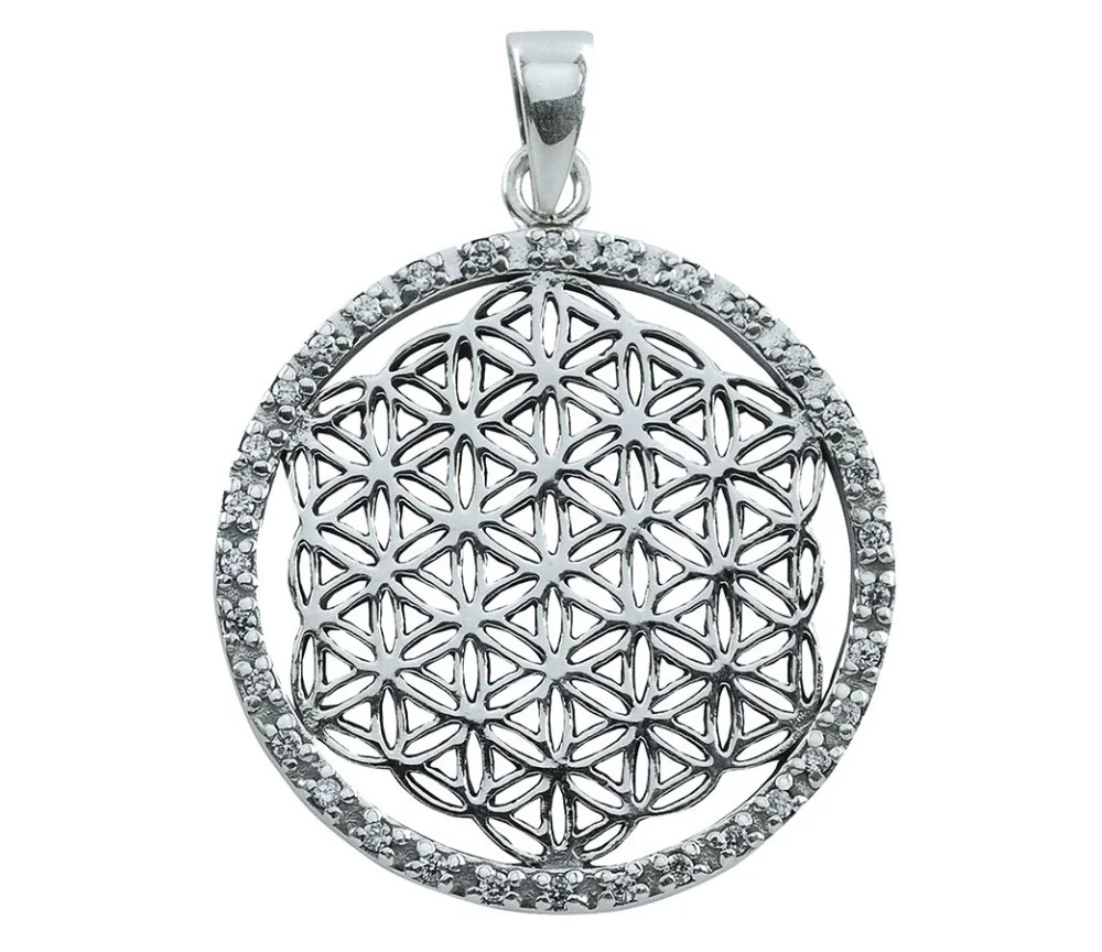 Anhänger - Blume des Lebens- mit 32 Zirkonia 925 Silber 4,2g 3cm