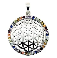 Anhänger - Blume des Lebens- mit 32 Zirkonia 925 Silber 4,2g 2,5cm