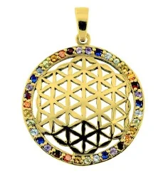 Anhänger - Blume des Lebens- mit 32 Zirkonia Messing 3,4g 2,5cm