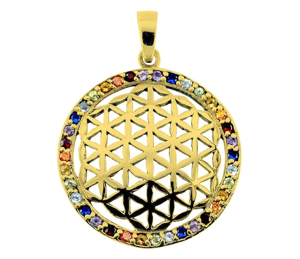 Anhänger - Blume des Lebens- mit 32 Zirkonia Messing 3,4g 2,5cm