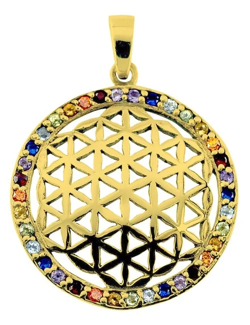 Anhänger "Blume des Lebens" mit 32 Zirkonia Messing 3